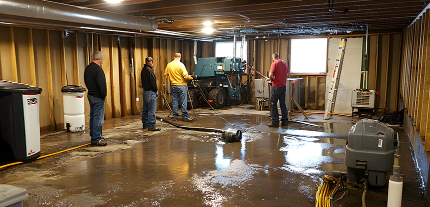 Cleaning Sewage From Basement Floor in Peculiar